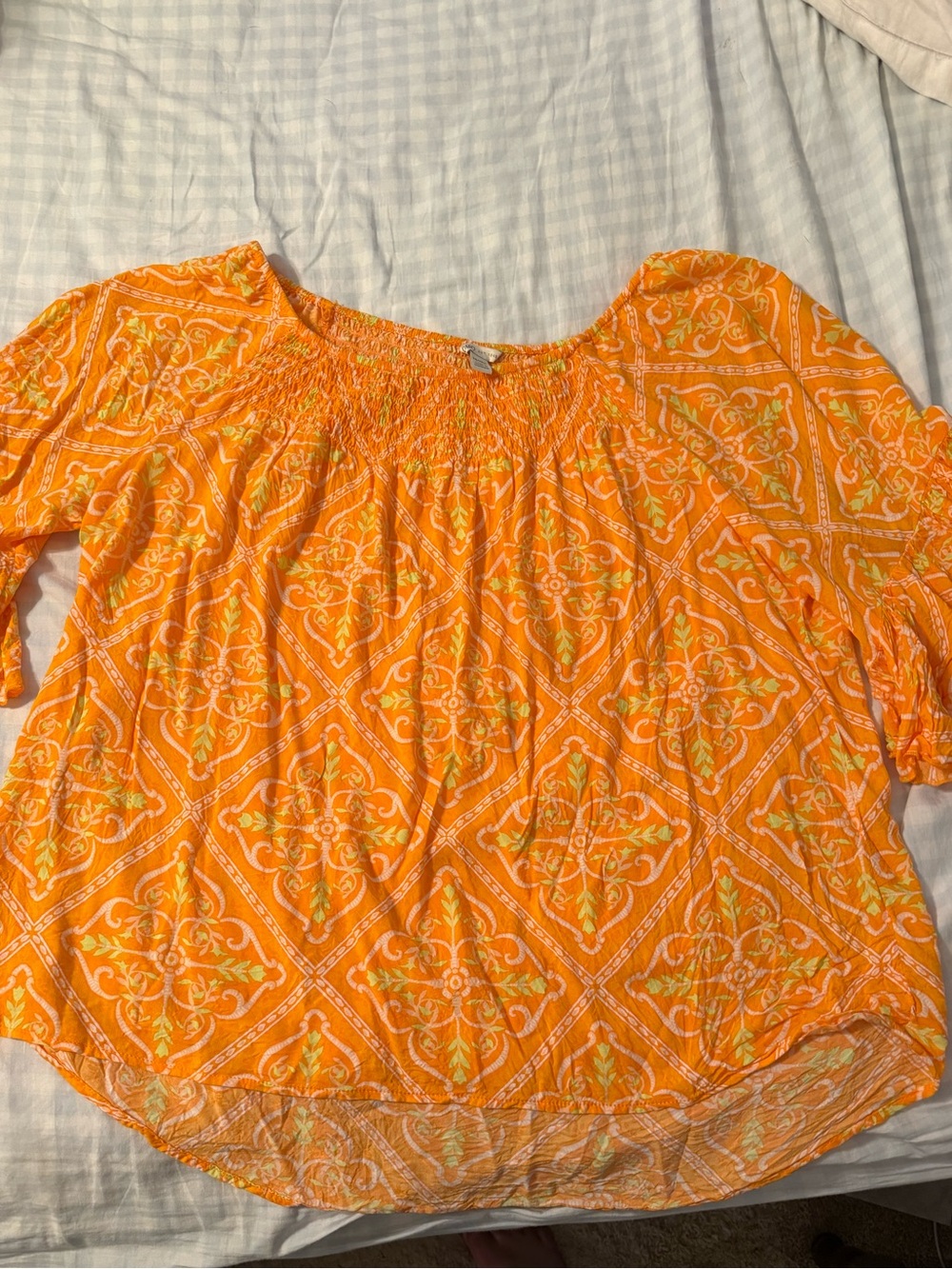 Cato’s womens 14/16w  Orange Smocked Off-Shoulder Top